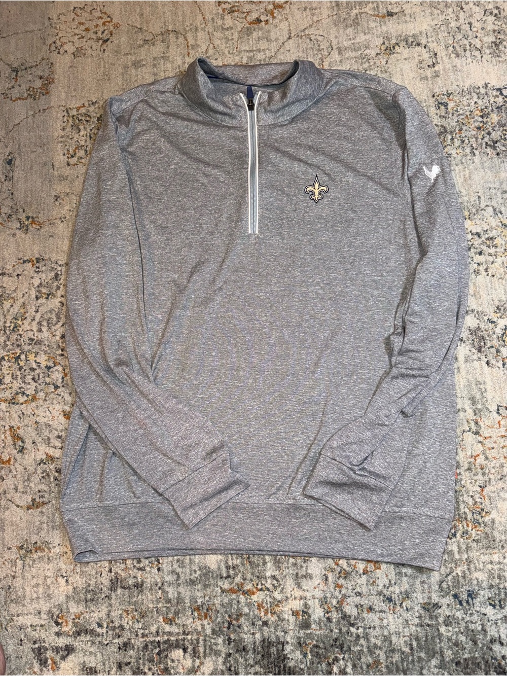New Orleans Saints Men’s Heather Gray Quarter-Zip Pullover Stitch L A101 - Picture 2 of 10